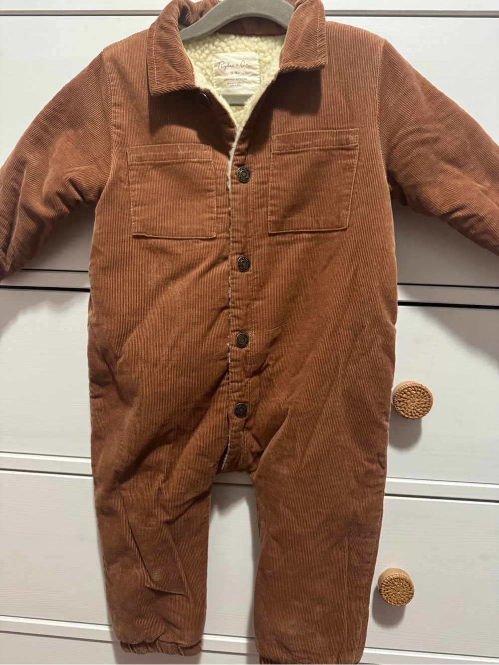 Rylee + Cru Rust Corduroy Sherpa-Lined Romper